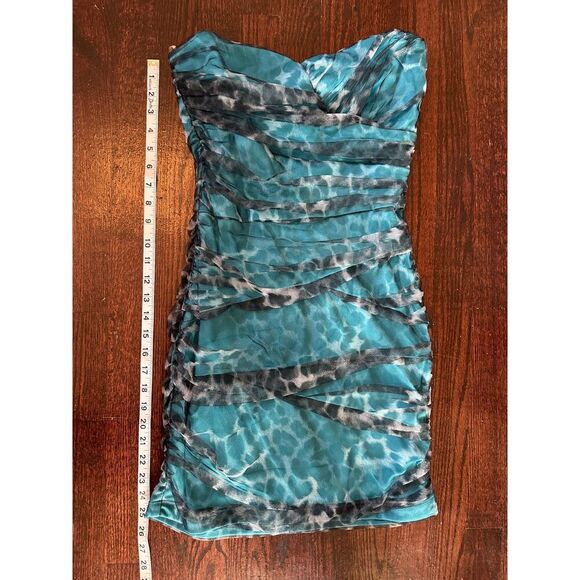 Vintage Y2K Teeze Me Black and Blue Animal Print Strapless Dress Size Small - Picture 11 of 12